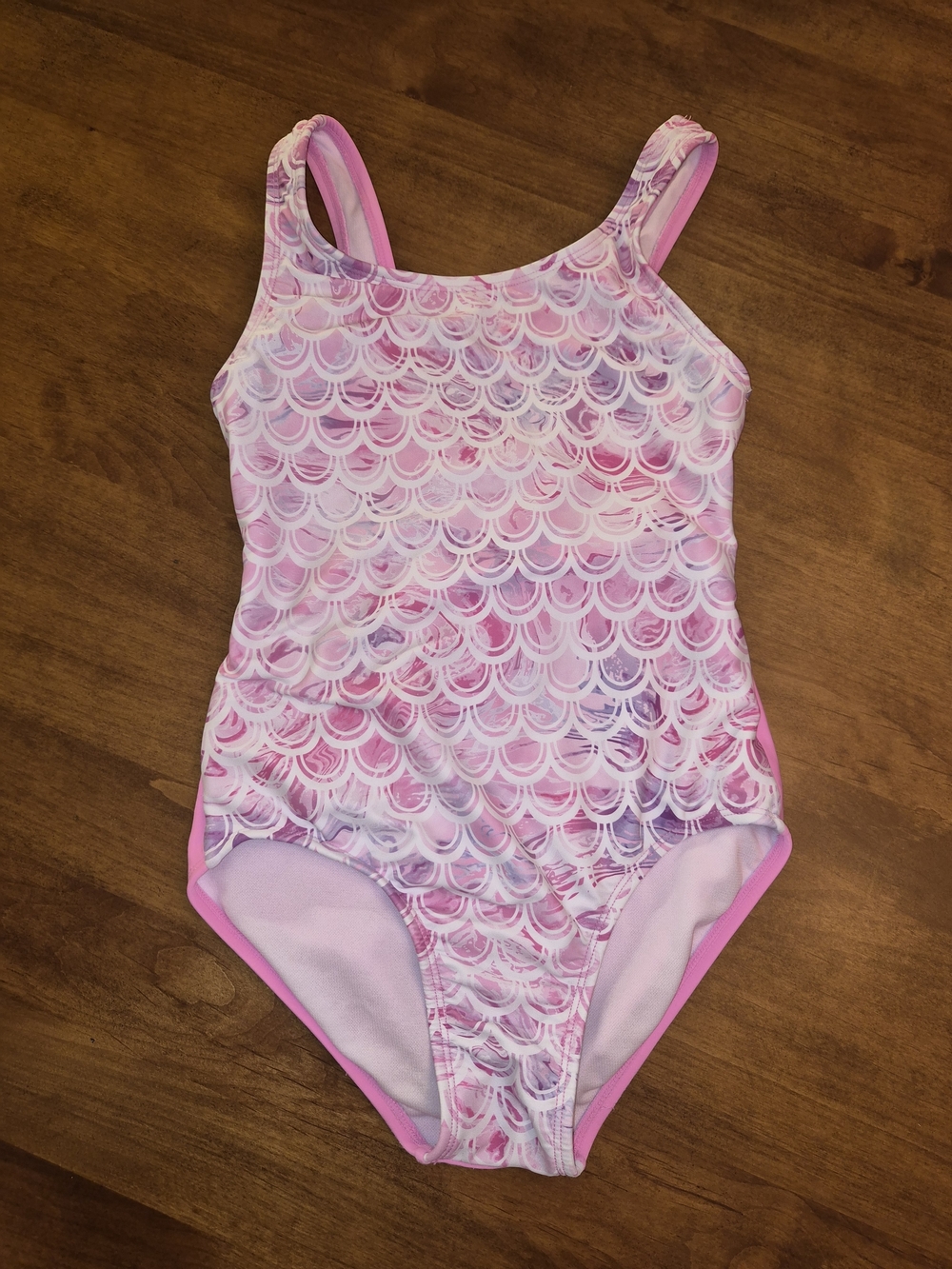 Girls Pink Mermaid Scale One-Piece Swimsuit Sz 8